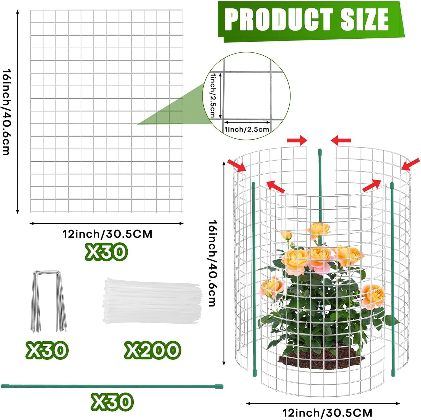 10-Set 12” x 16” Plant Protectors from Animals, Hot-Dip Galvanized Metal Mesh Plant Cages, Dual-Secure with U-Stakes & Supports, Animal Barrier to Keep Rabbits & Chickens Out of The Garden