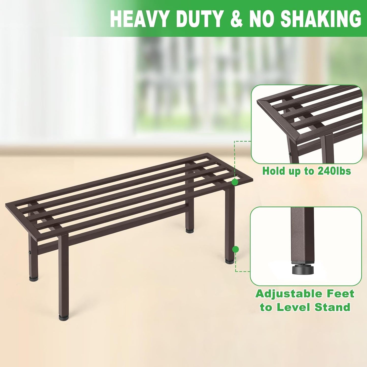 2 Pack Metal Plant Stand Outdoor Plant Shelf Indoor,1 Tier Heavy Duty Plant Stands for Multiple Plants,26" L x 10.12" H x 8.75" W,Coffee