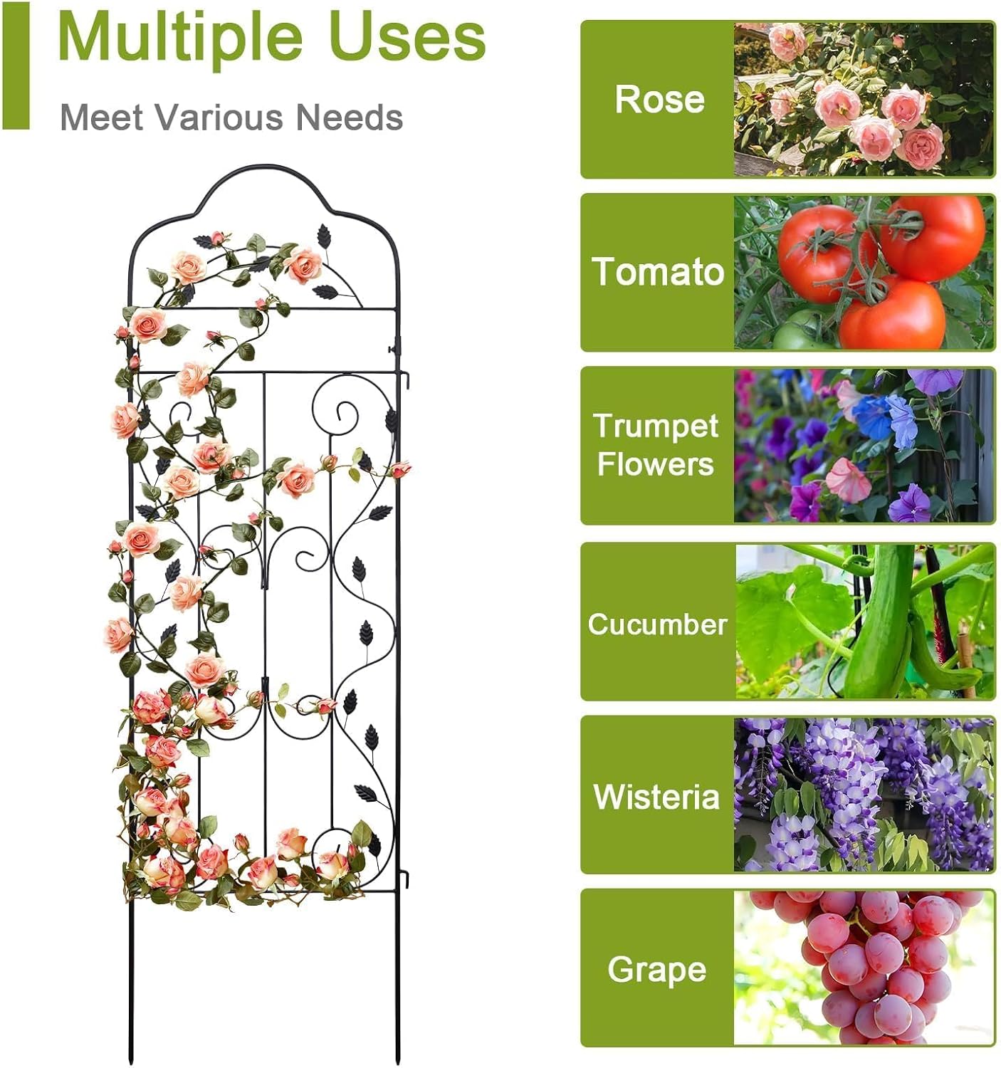 hogardeck 4 Packs 60 * 18 inch Metal Garden Trellis for Climbing Plants Outdoor,Heavy Duty,Black Coating Rustproof Trellis for Rose, Vegetable, Flowers, Expandable,Perfect for Training Climbing Plants