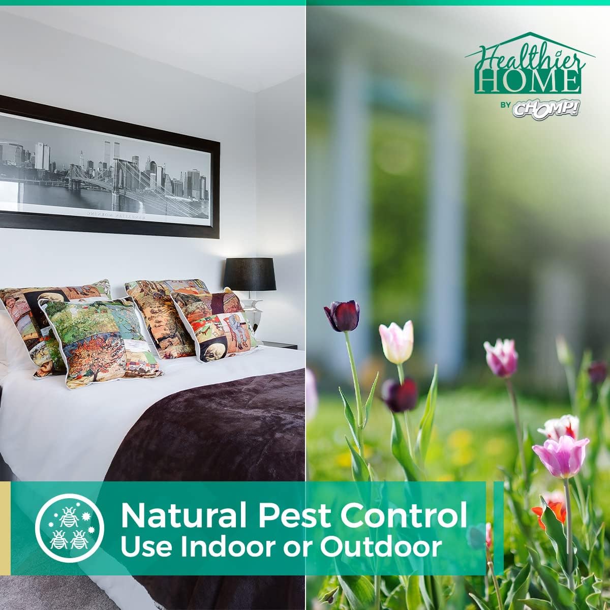 CHOMP! Insect and Pest Control Spray, 24 Ounces, Indoor and Outdoor Use, Plant-Based Formula Ants, Bed Bugs, Dust Mites Spiders, Made with Peppermint, Lemongrass, Geraniol