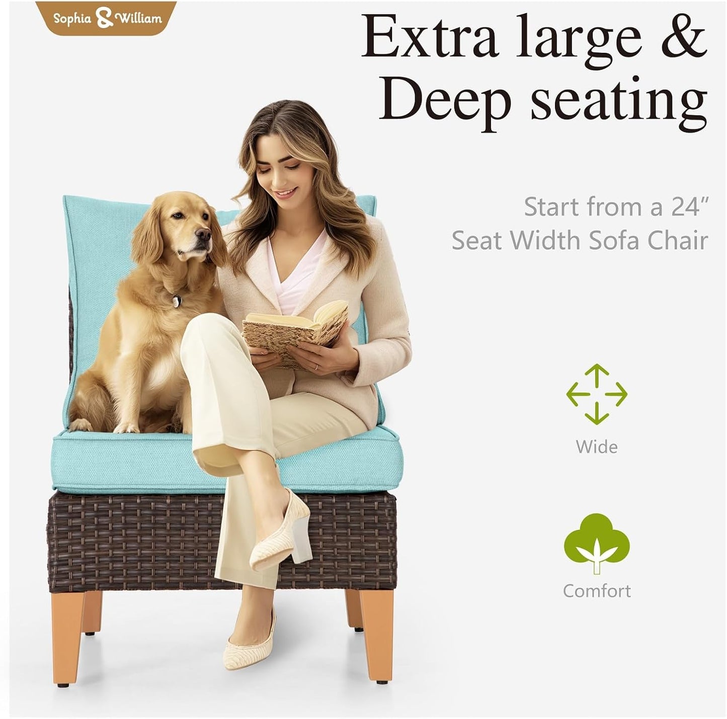 Sophia & William Patio Furniture Set with Fire Pit Table, 11 Piece Half Moon Outdoor Wicker Sectional Sofa Set, Curved Rattan Conversation Set with 56-Inch Fire Pit Table(Aqua Blue)