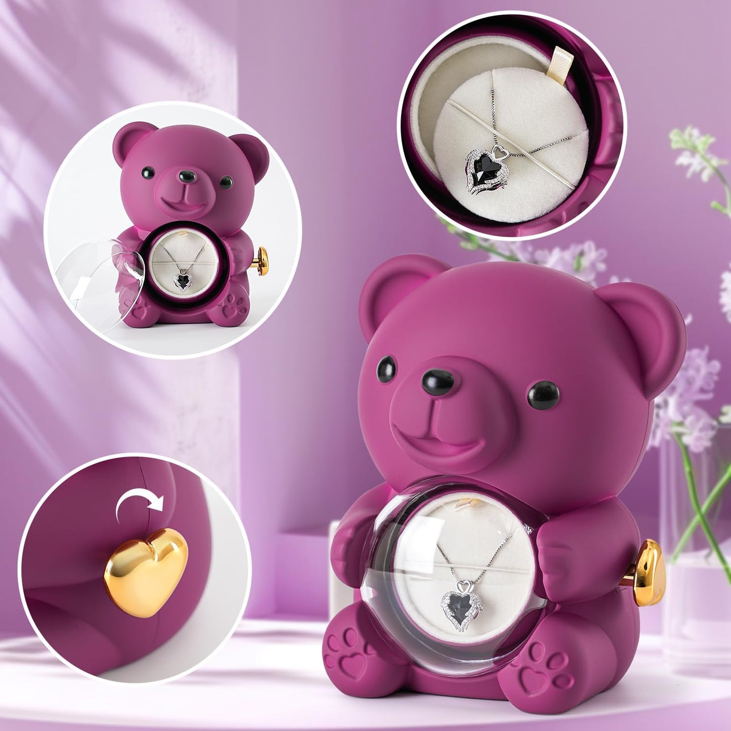 Cute Teddy Bear with Preserved Rose - A Real Rose Flower in Bear with Elegant Gift Box - Romantic Gift for Her in Mother's Day, Weddings, Anniversaries, and Bridal Showers (Purple)