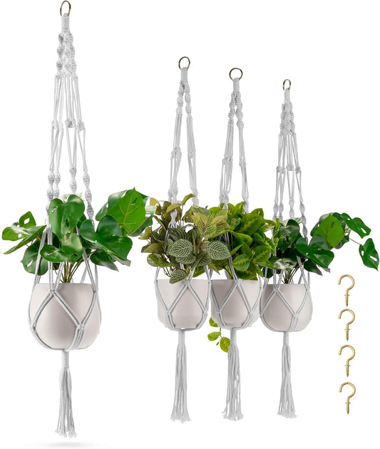 Sorbus Macrame Plant Hanger [4 Pack] Indoor Outdoor Hanging Plant Pots Cotton Rope, Elegant for Home, Patio, Garden