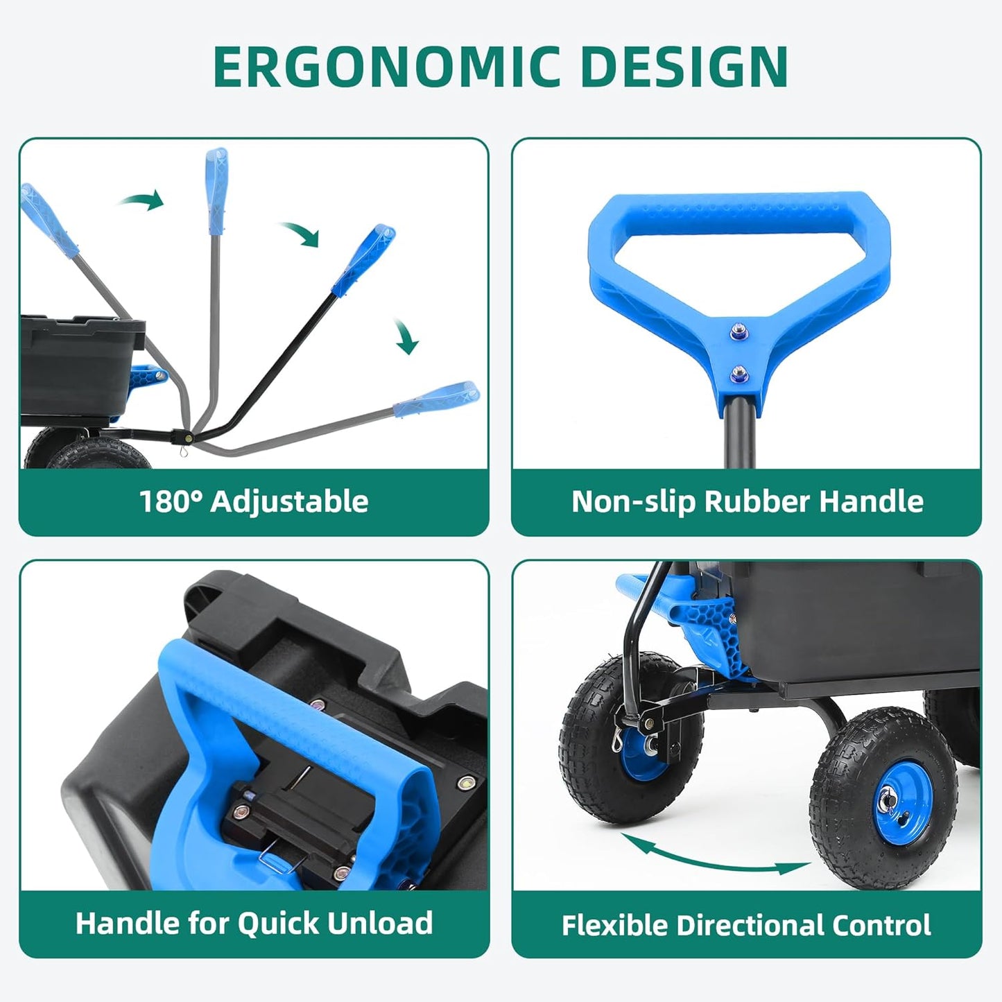 800lb Garden Dump Cart,Utility Wagon Wheelbarrows with Quick-Release System&4 Pneumatic Tires,Heavy Duty Yard Dump Wagon with Steel Frame for Yard, Farm, Gardenand Halloween Hauling (Blue)