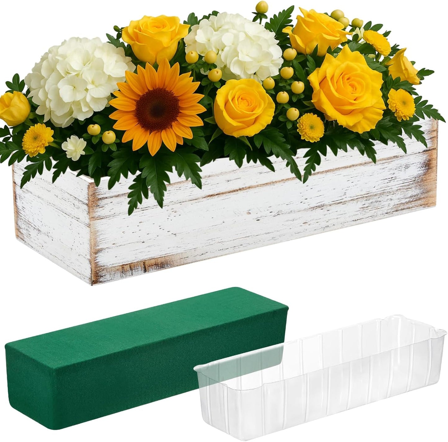 Dandat 1 Set Wood Boxes for Centerpieces 12x4 Inch Rectangle Wooden Planter Box Rustic Wooden Planters with Removable Plastic Liner Floral Foam Blocks for Home Wedding Garden Decor