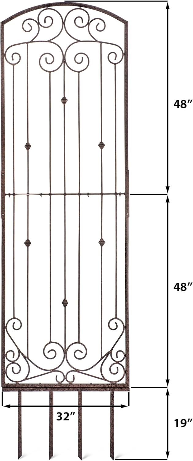 H Potter Premium 8-Foot Iron Garden Trellis - Heavy Duty Plant Support for Climbing Vines & Privacy Screen