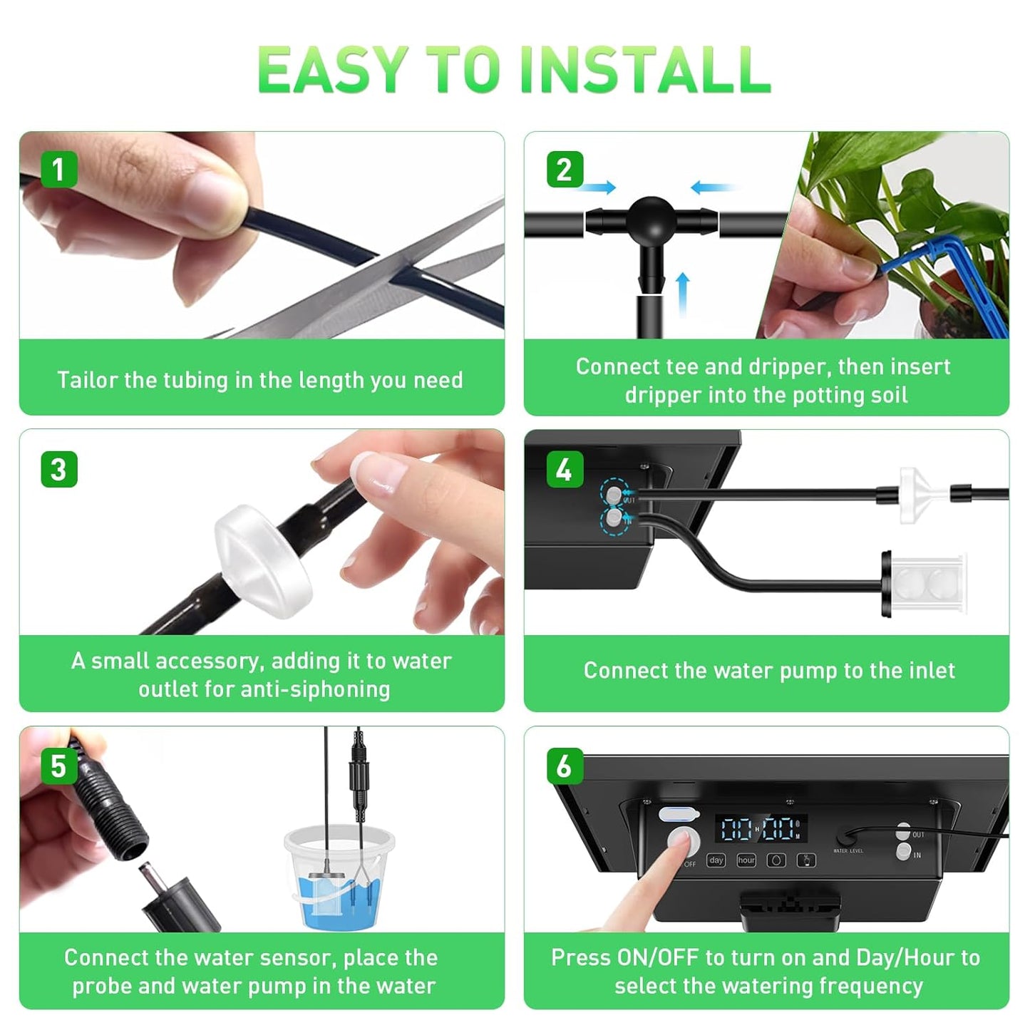 49FT Solar Drip Irrigation Kit System, 900ml/min Garden Watering System，3W 3000mAh Larger Capacity，Automatic Raised Bed Watering System for 15 Potted Plants