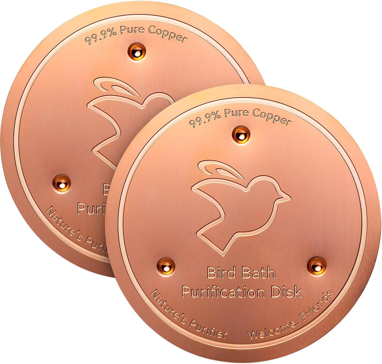 Mellbree 2-Pack Bird Bath Copper Disk, 0.6mm Reinforced 99.99% Pure Copper Cleaning Disk with Triple-Point Support for Physical Safe Clean Water All-Season, Universal Fit for Outdoor Birdbaths, Bowl