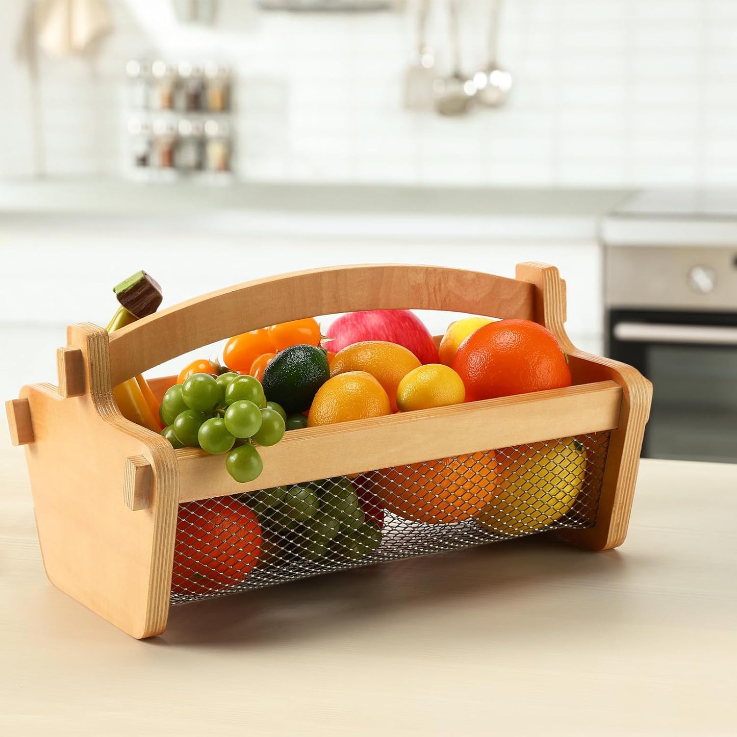 Garden Harvest Basket Mesh Storage with Handle Versatile Gardening Fruits Vegetables Gathering Basket Garden Supply Gardener Gift Spring for Washing Holding (Wood Color,13.4in)