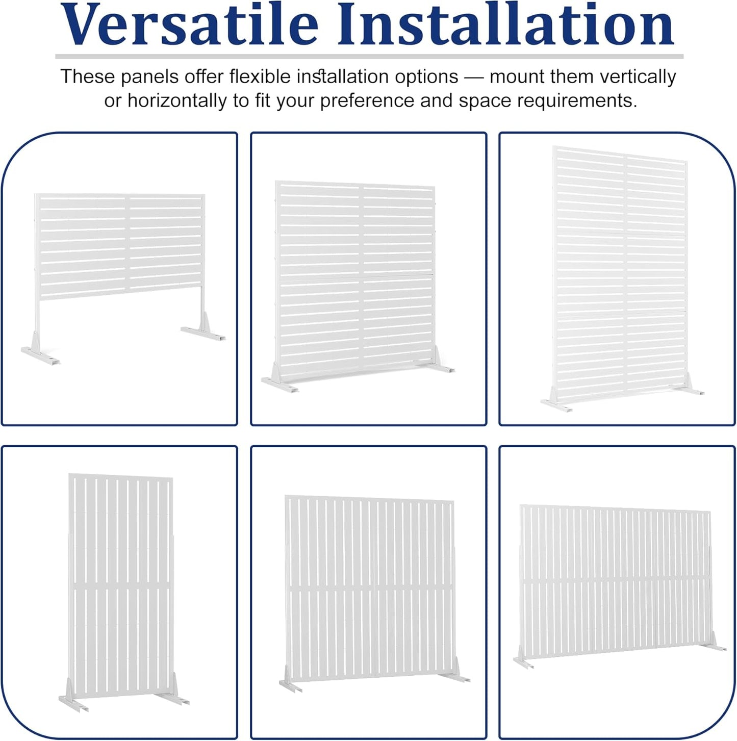 FENCY Outdoor Privacy Screen, 72" H×47" W Metal Privacy Screen, Outdoor Freestanding Privacy Screen & Panels for Deck Patio Balcony(White-Louvered)
