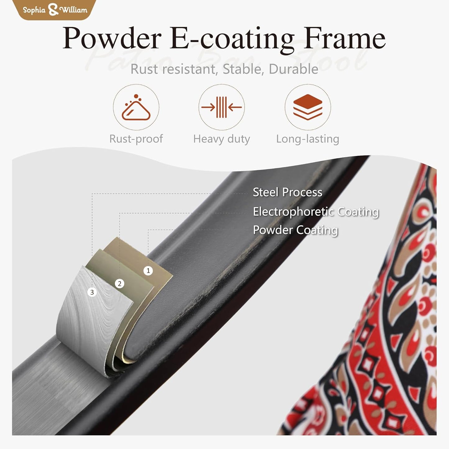 Sophia & William Outdoor Patio Bar Set 5 Piece High Dining Table and Chairs Furniture Set-4 Swivel Bar Stools with Red Cushion and 1 Square Bar Height Table with Hand-Painted Metal Top