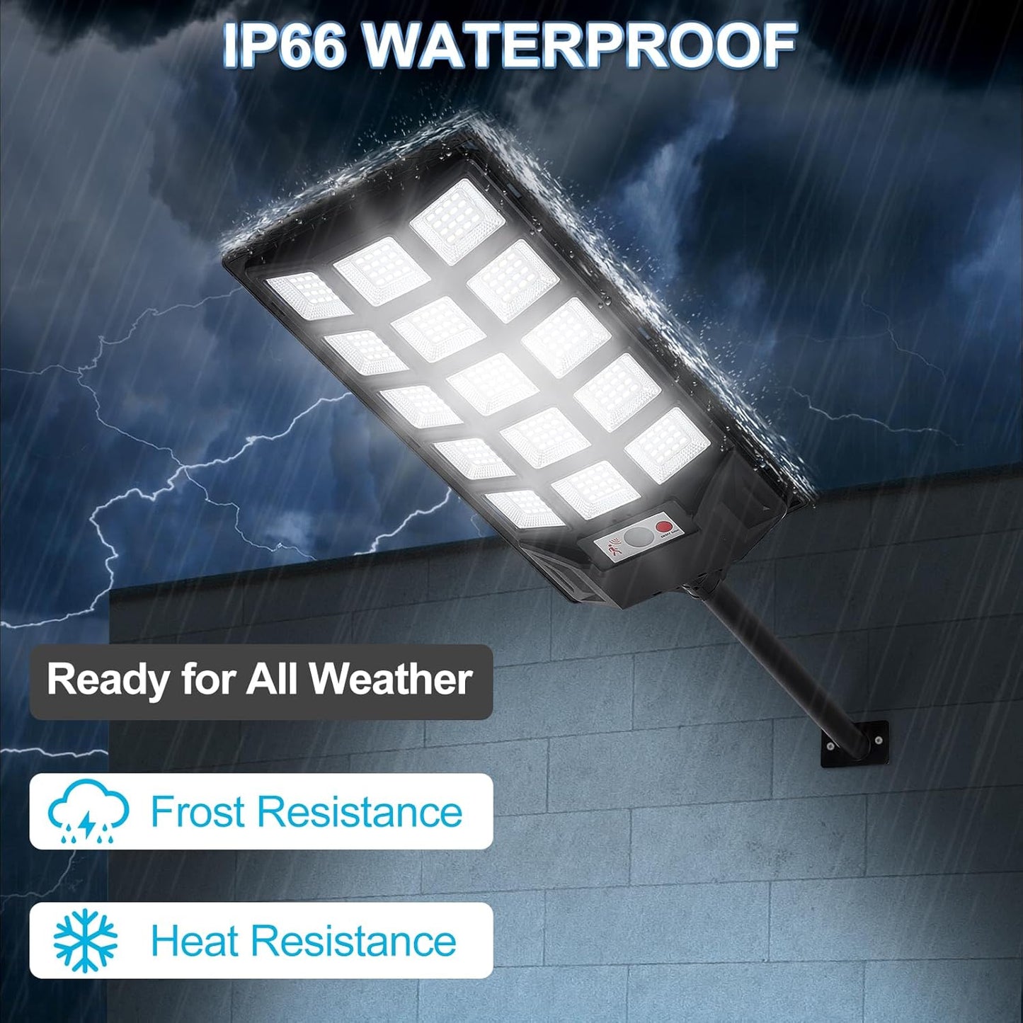 Solar Lights Outdoor,IP66 Waterproof Solar Street Lights with Motion Sensor & Remote,6500K Dusk to Dawn Street Lamps for Parking Lot/Yard/Garden(2 Pack)