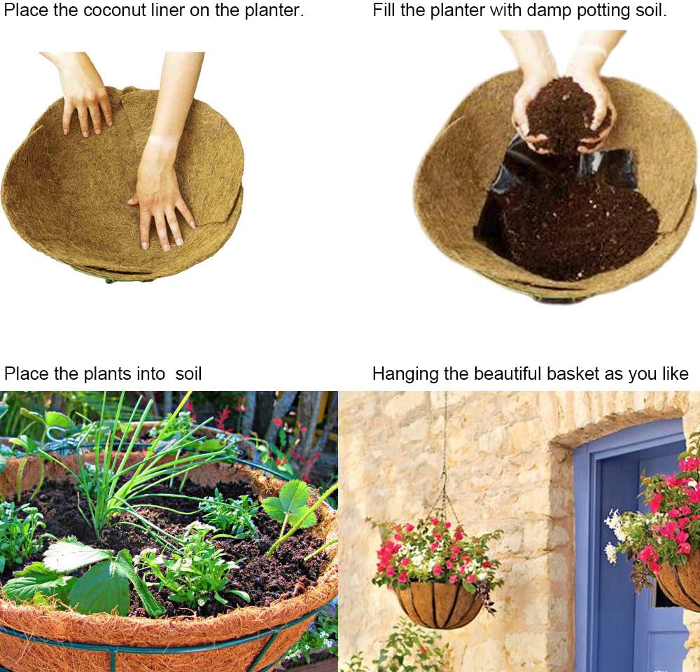 Coco Liners for Planters 20 Inch 2PCS Replacement Coco Fiber Basket Liner for Round Baskets Garden Containers
