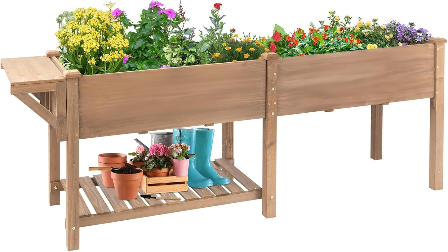 Raised Garden Bed Outdoor with Legs, 81"x 23" x 31" Elevated Wood Planter Box Stand for Backyard Patio, Garden Flower Beds with Liner Hooks Divider Panel Drainage Holes, Gift for Gardening, Brown