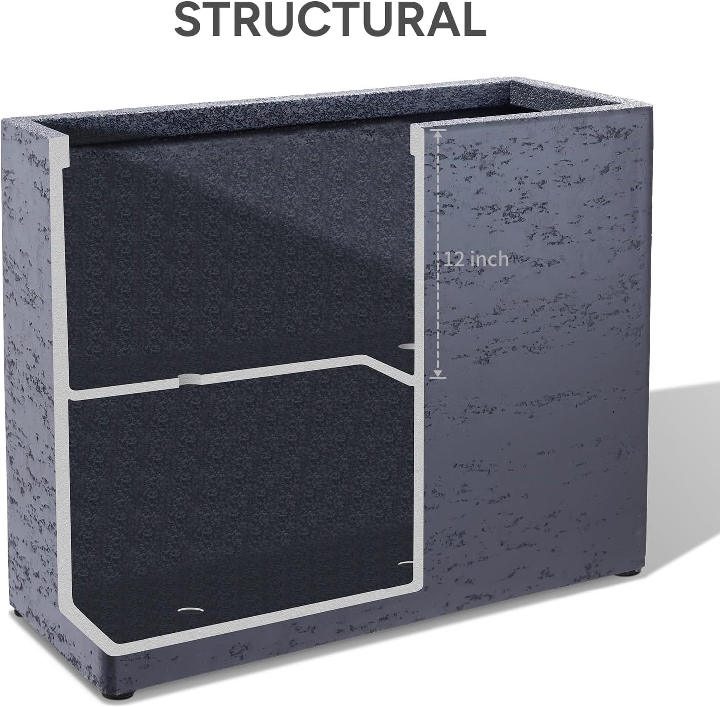 Tall Rectangular Composite ConcretePlanter（30Lx12Wx25H，66 Pounds）,Durable All-Weather Use with Drainage Holes,Large Rectangular Planter for Outdoor Indoor Plants