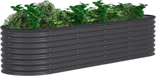 MUPATER Galvanized Raised Garden Bed 8x2x2ft, 9-in-1 Metal Raised Planter Box Oval with 2 Aluminum Support Rods,Outdoor for Vegetable, Flower, Backyard and Patio, Gray