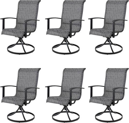 Grand patio Outdoor Swivel Dining Chairs 6-Piece Patio Dining Chair Set Mesh Sling Patio High Back Swivel Rockers, Black & Grey Plaid