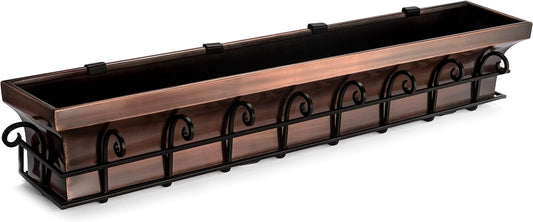 H Potter Window Planter Box Copper Outdoor Flower Plant Container for Windows Attach to House Deck Balcony Long Rectangular Shape 48 Inch Length GAR514B