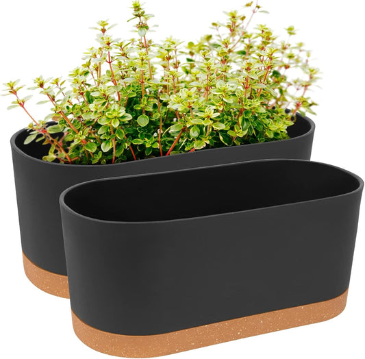 QCQHDU 16" L x 7.6" W x 7" H Window Planter Box, 2 Pack Self Watering Pots for Indoor Plants with Drainage Holes & Saucer, Outdoor Flower Pots Home Garden Modern Decor