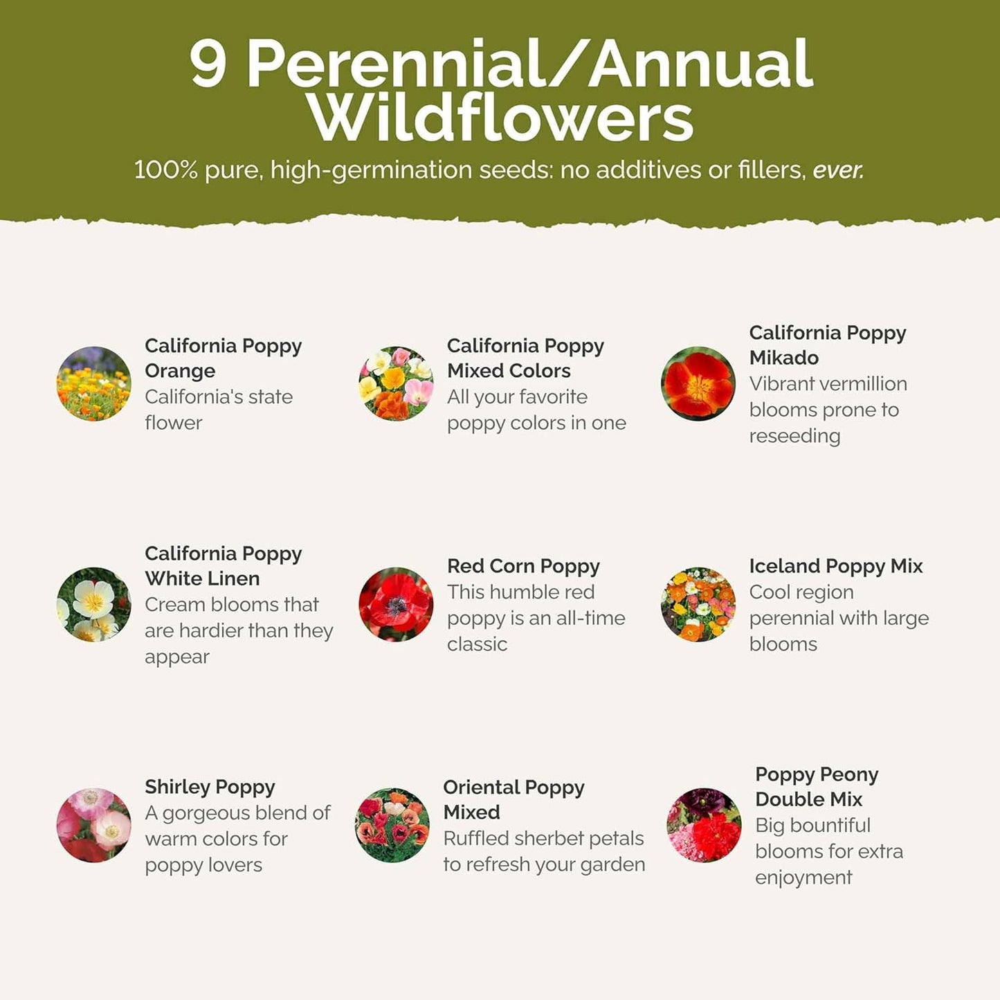 Eden Brothers Poppy Power Flower Mixed Seeds for Planting, 10 lb, 4,800,000+ Seeds with Red Corn, Iceland, California Poppy, Attracts Pollinators, Plant in Spring or Fall, Zone 3, 4, 5, 6, 7, 8, 9, 10