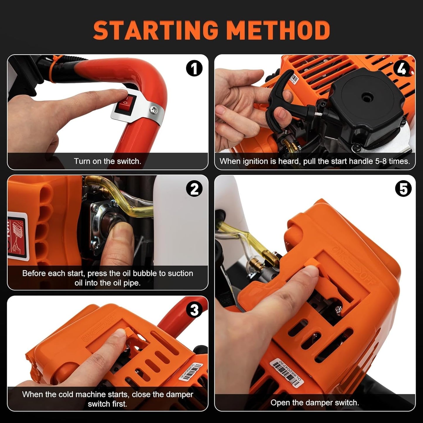 62cc 2.8HP Post Hole Digger Gas Powered, Gas Earth Auger/Ice Auger, with 2 Drill Bits 3"/6"/8" + 3 Extension Bar, One Man Earth Auger for Planting Fence, EPA Compliant Post Hole Auger