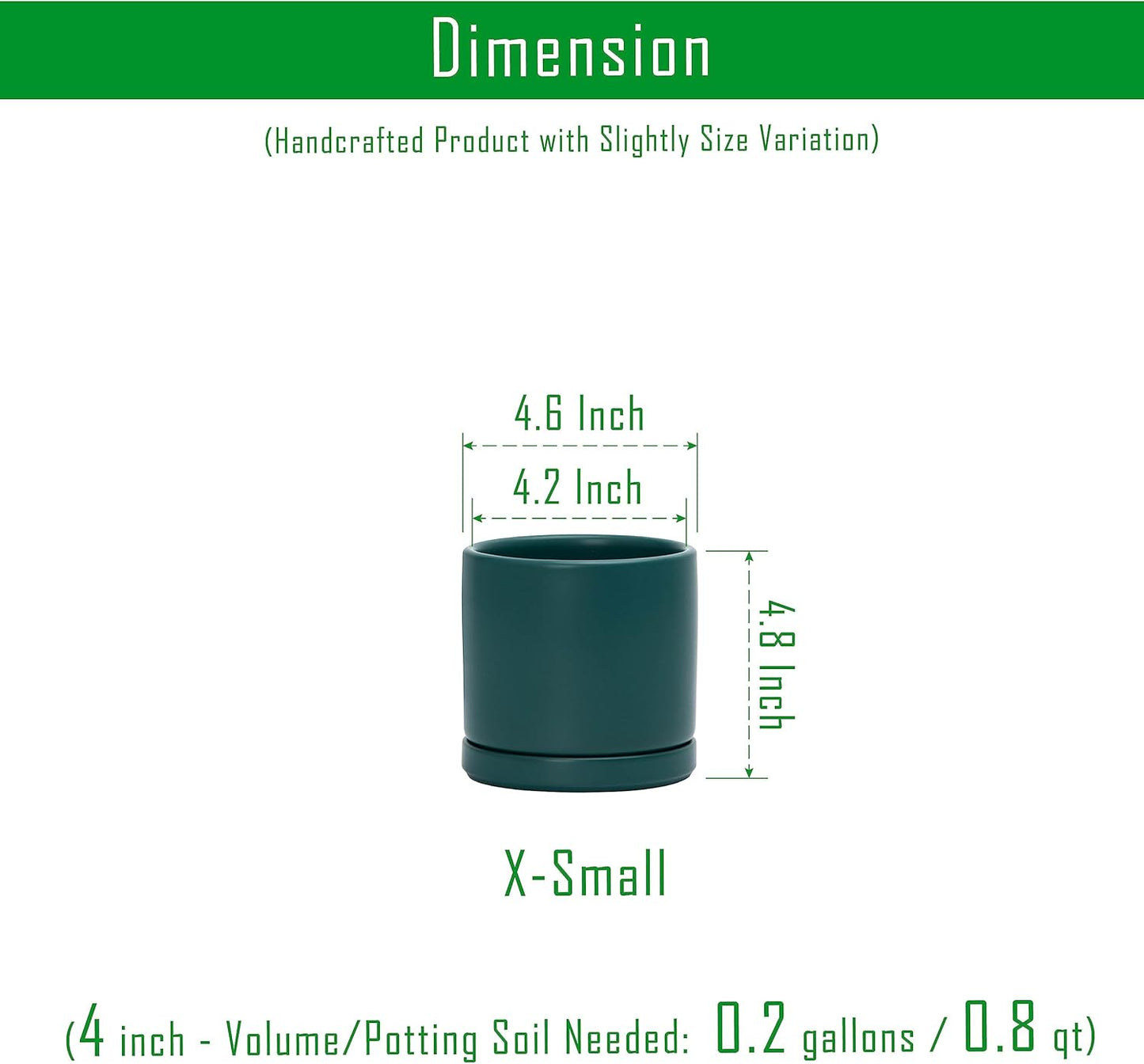 D'vine Dev Set of 2 Plants Pots, 4.6 Inch Ceramic Planter Pot for Plants with Drainage Hole and Saucer, Teal, 94-V-B-9
