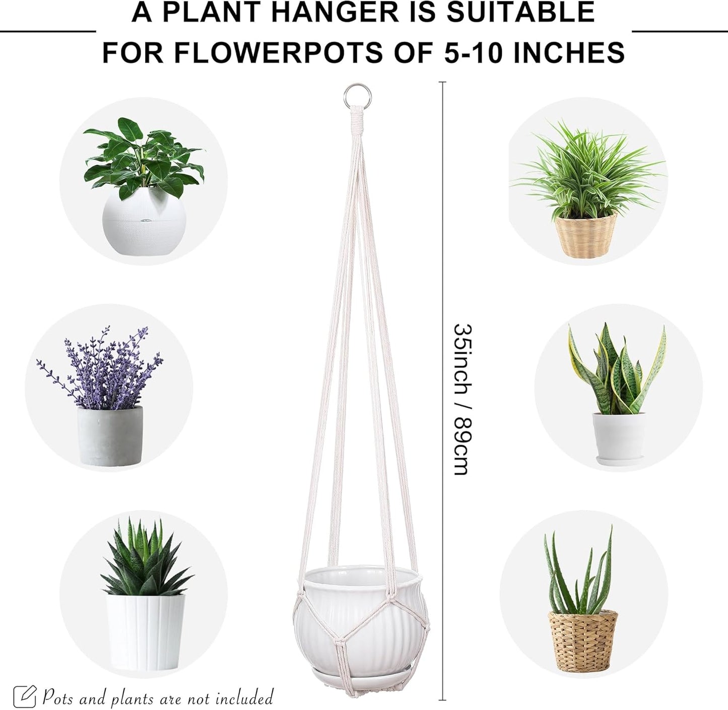 YIBOT 2 Pack 35" Macrame Plant Hanger Indoor Hanging Planter for Plants Holder with 2 Hooks,No Tassels for Indoor Outdoor Boho Home Decor, Ivory (POTS NOT Included)