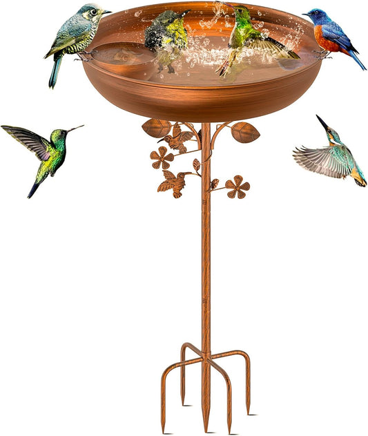 Metal Bird Bath for Outdoors Garden Birdbath Bowl, 39.6" Height Bird Feeders for Outside with 5 Prongs Base Stake, Standing Birdfeeders for Yard Lawn Decor (B)