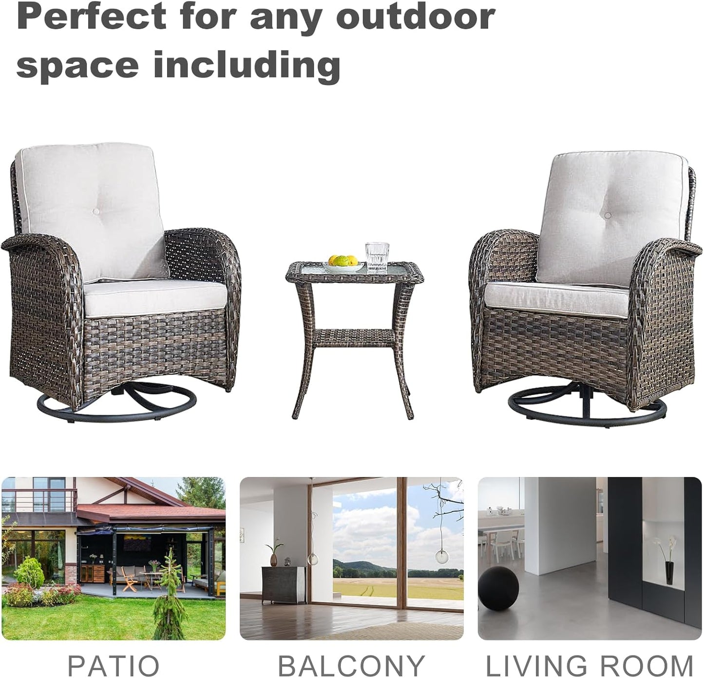 HUMMUH 5-Piece Patio Furniture Wicker Outdoor Conversation Set,All-Weather Rattan Swivel Chairs Bistro Set with Loveseat Coffee Table for Backyard,Poolside,Deck(Brown/Beige)