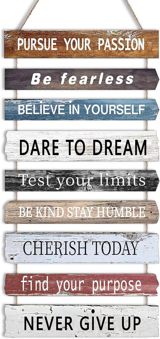 Joyhawk Motivational Wall Art Decor with Positive Quotes, Inspirational Wall Art Room Decor for Teen Girls Women, Rustic Wall Hanging Plaque Sign for Home Office Living Room Bathroom - 12x24 inch