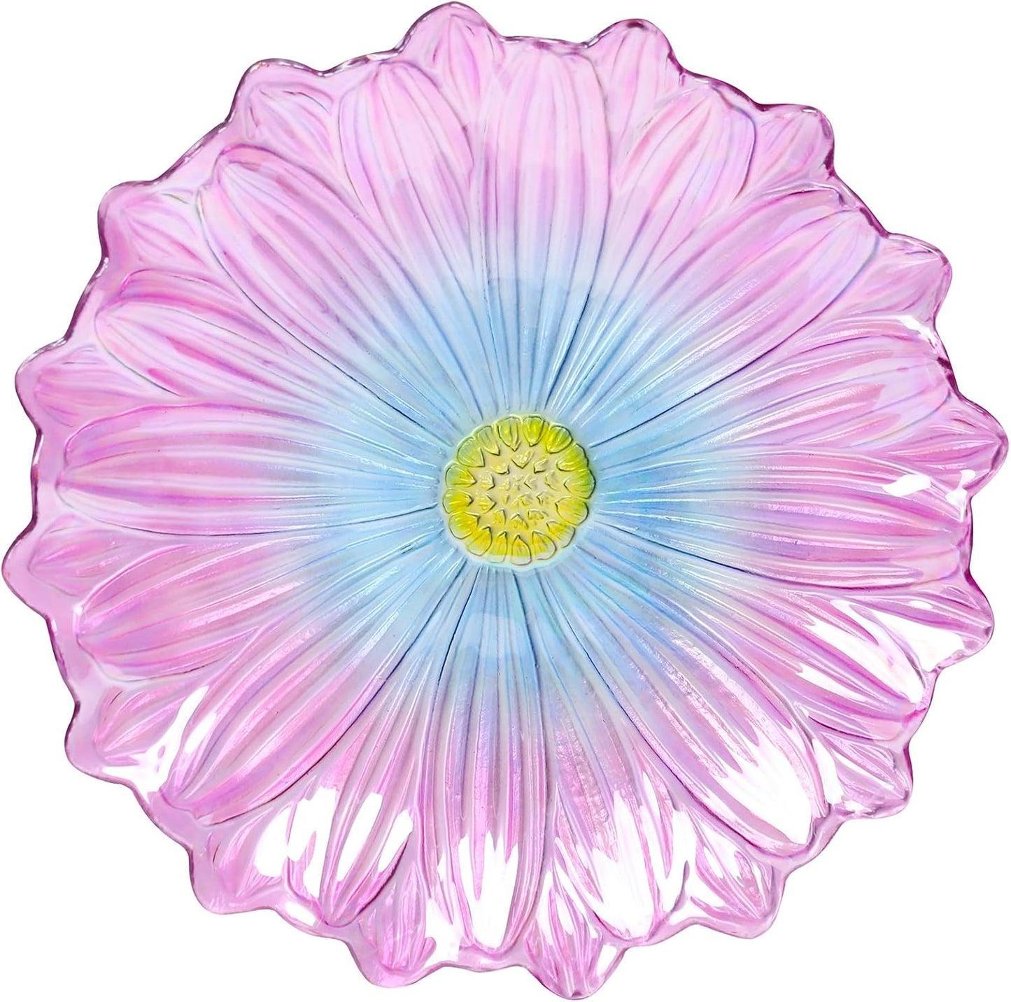 MUMTOP Outdoor Glass Birdbath with Metal Stand for Outside Yard Garden Decor, 18 inch Diameter Pink Bird Baths Bowl for Outdoors, 21 inch Height