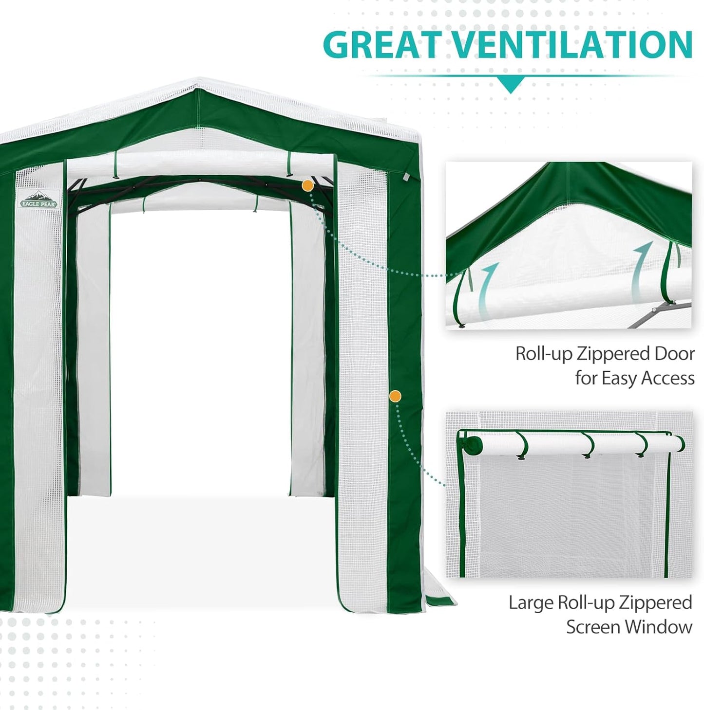 EAGLE PEAK 8x6 Portable Walk in Greenhouse with Polyester Reinforced Corners, Instant Pop Up Indoor Outdoor Gardening Green House, Roll Up Zipper Entry Doors and Mesh Windows, Green/White