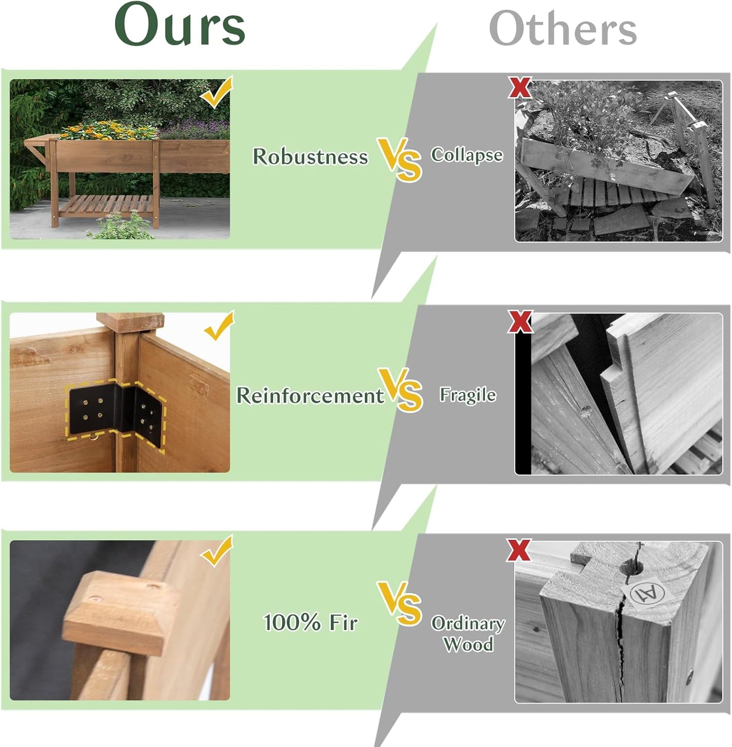 Raised Garden Bed Outdoor with Legs, 81"x 23" x 31" Elevated Wood Planter Box Stand for Backyard Patio, Garden Flower Beds with Liner Hooks Divider Panel Drainage Holes, Gift for Gardening, Brown