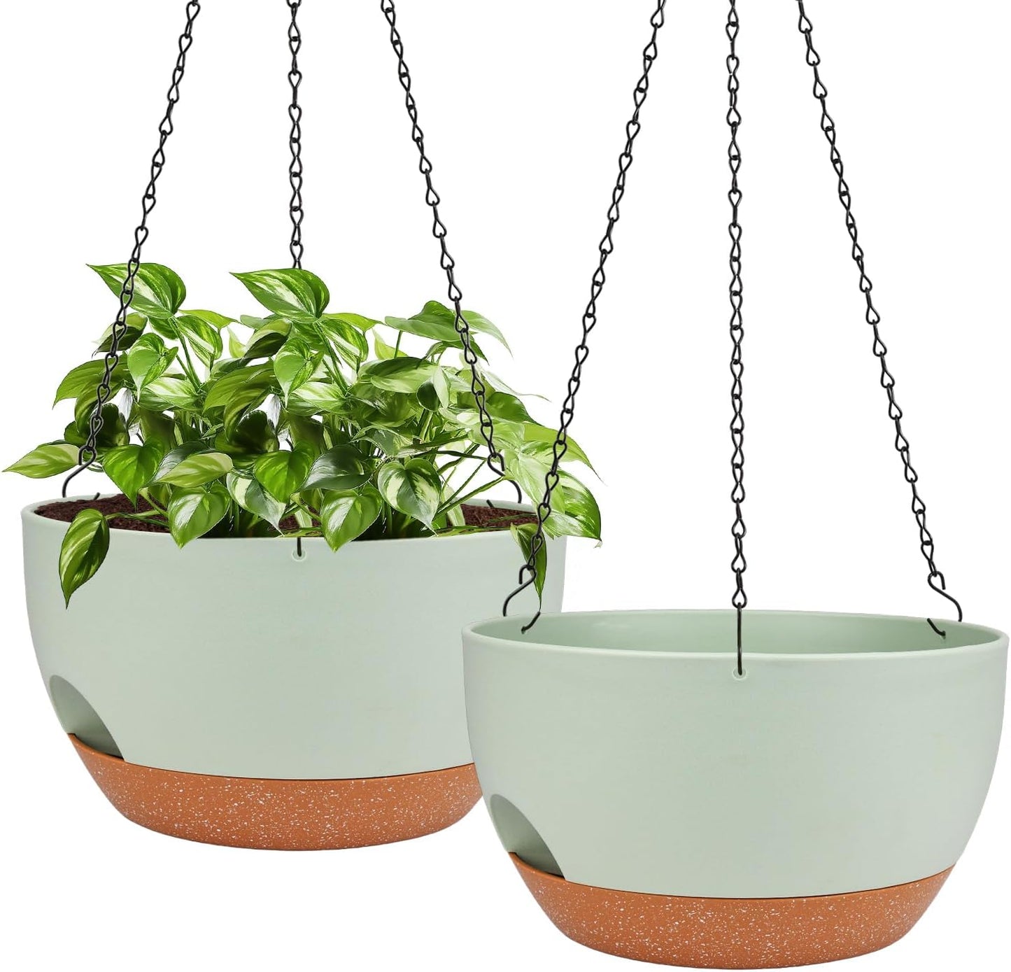 Hanging Planters for Outdoor Indoor Plants, 2 Pack 12 Inch Hanging Basket Plants Outdoor, Self Watering Hanging Planter with Plant Hanger for Garden Home Decoration (Green)