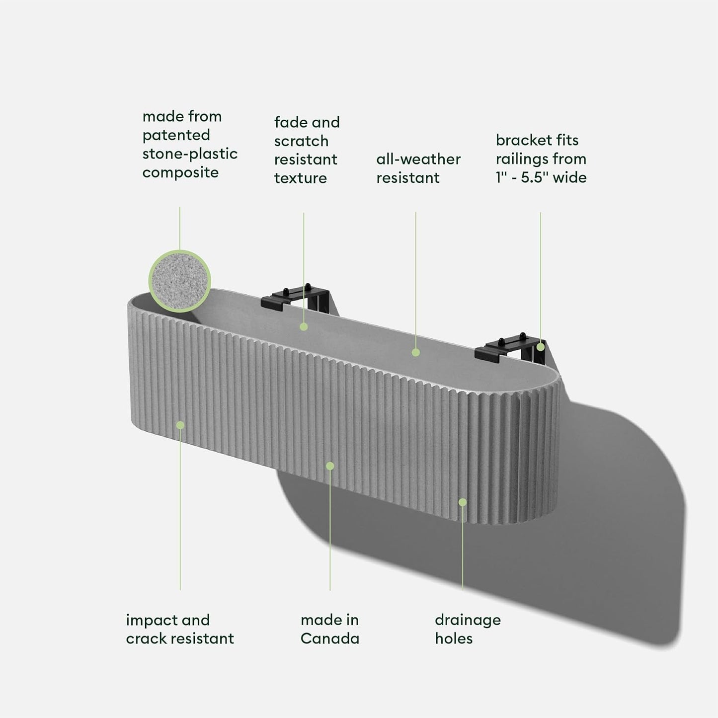 Veradek Demi Series Railing Planter - Hanging Planter Box for Windowsill/Balcony | Plastic-Stone Composite w/Railing Bracket | Modern Décor for Flowers