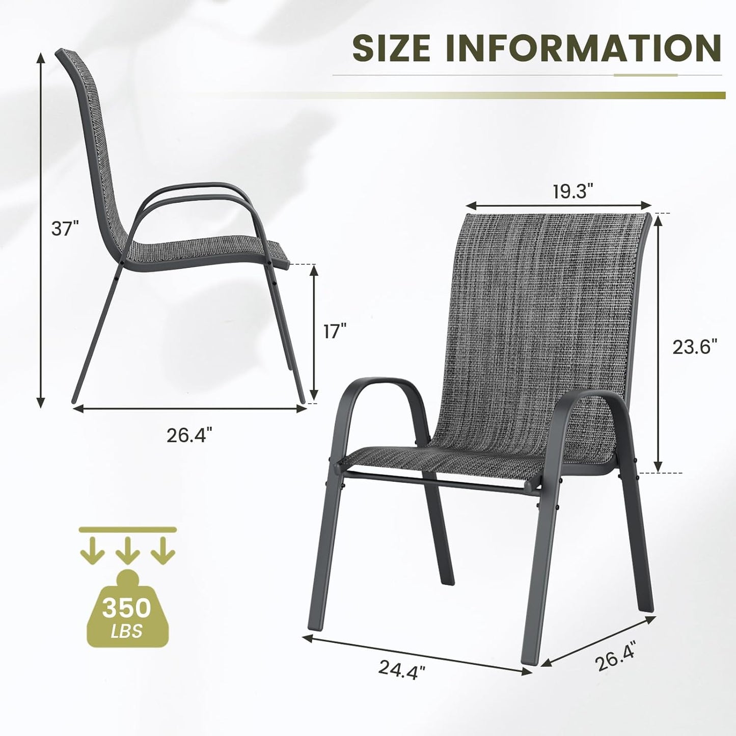 UDPATIO Patio Chairs Set of 8, Stackable Outdoor Dining Chairs with High Back, Breathable Textilene Fabric Outdoor Chair All Weather, 350LBS Capacity for Garden, Backyard (Dark Grey)