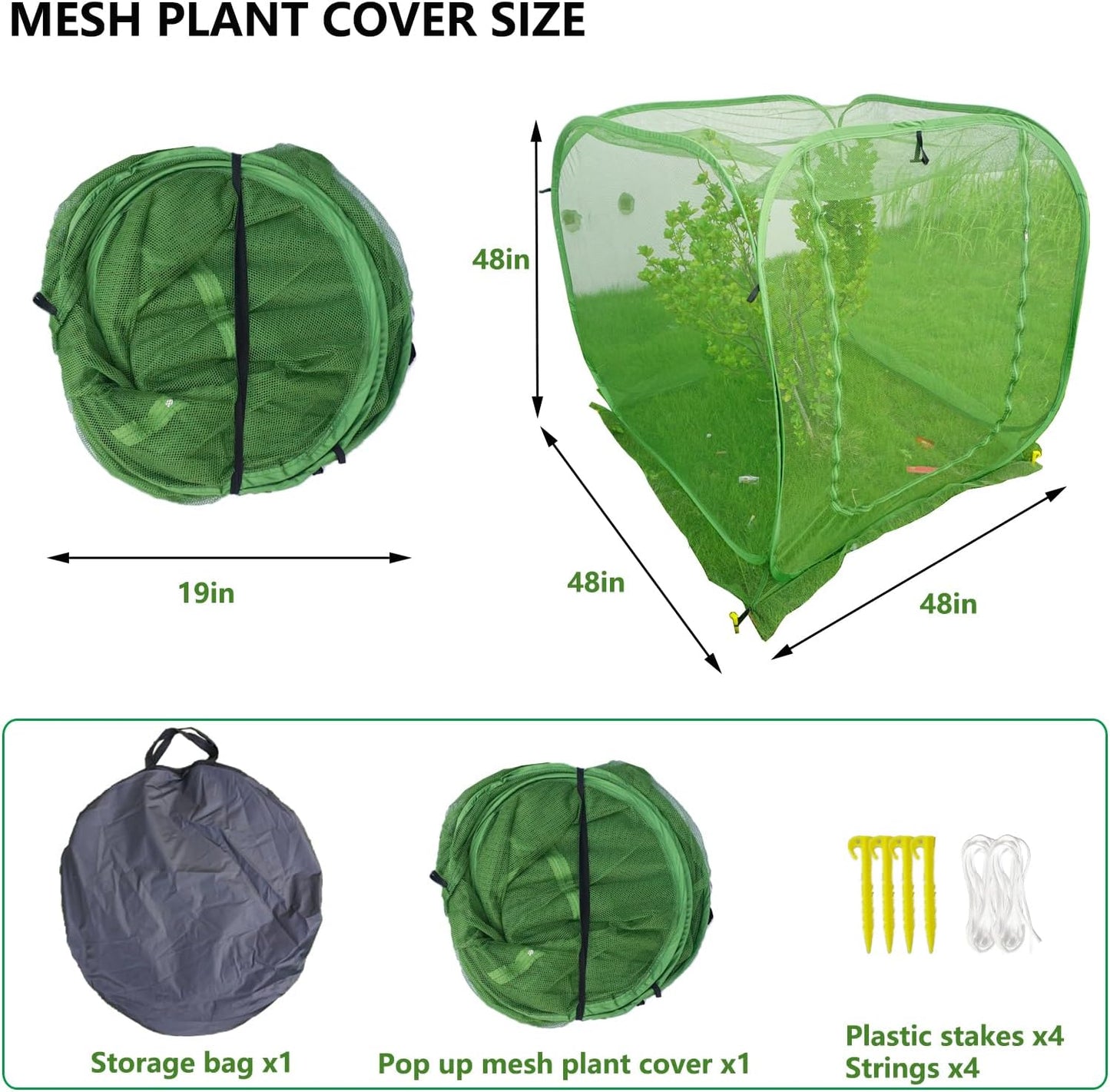 Pop Up Mesh Plant Cover 48’’x48’’x48’’ for Square Raised Garden Bed, Mesh Net Cage Protect from Bird Pest, Insect, Garden Tent for Vegetables, Seedlings Fruits and Herbs