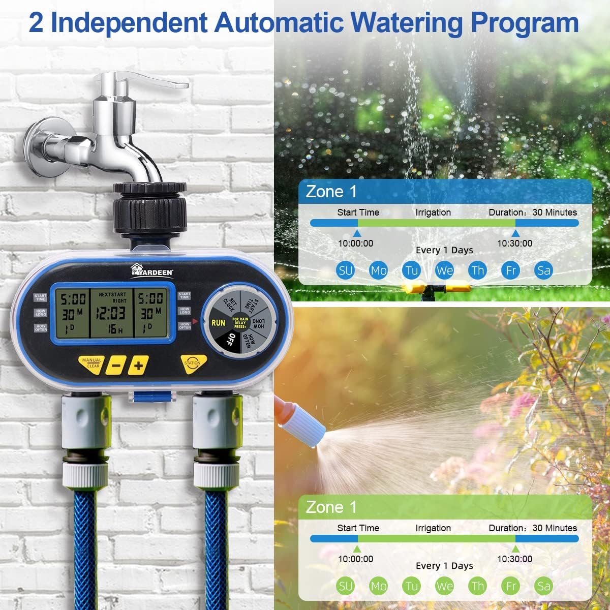 Sprinkler Timer,Outdoor Water Timer for Garden Hose, Programmable with Rain Dela Garden Electronic Irrigation Controller System Color Blue