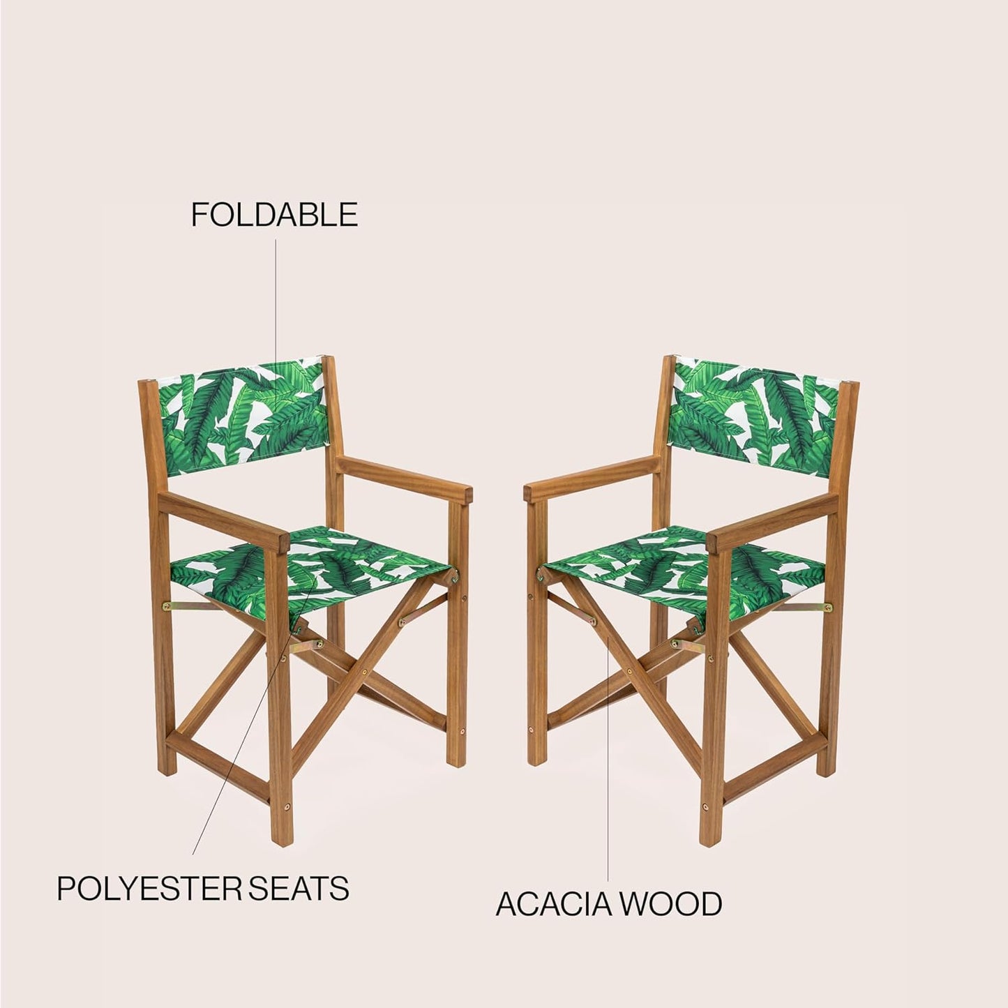 JONATHAN Y DRC1001A-SET2 Cukor Classic Vintage Outdoor Acacia Wood Folding Director Chair with Canvas Seat Mid-Century, Modern, Traditional, Classic, Coastal, Green Leaf/Teak Brown (Set of 2)