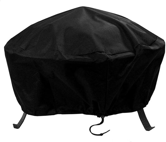 Sunnydaze Round Outdoor Fire Pit Cover - Heavy-Duty 300D Polyester and PVC with Drawstring Closure - Black - 36-Inch