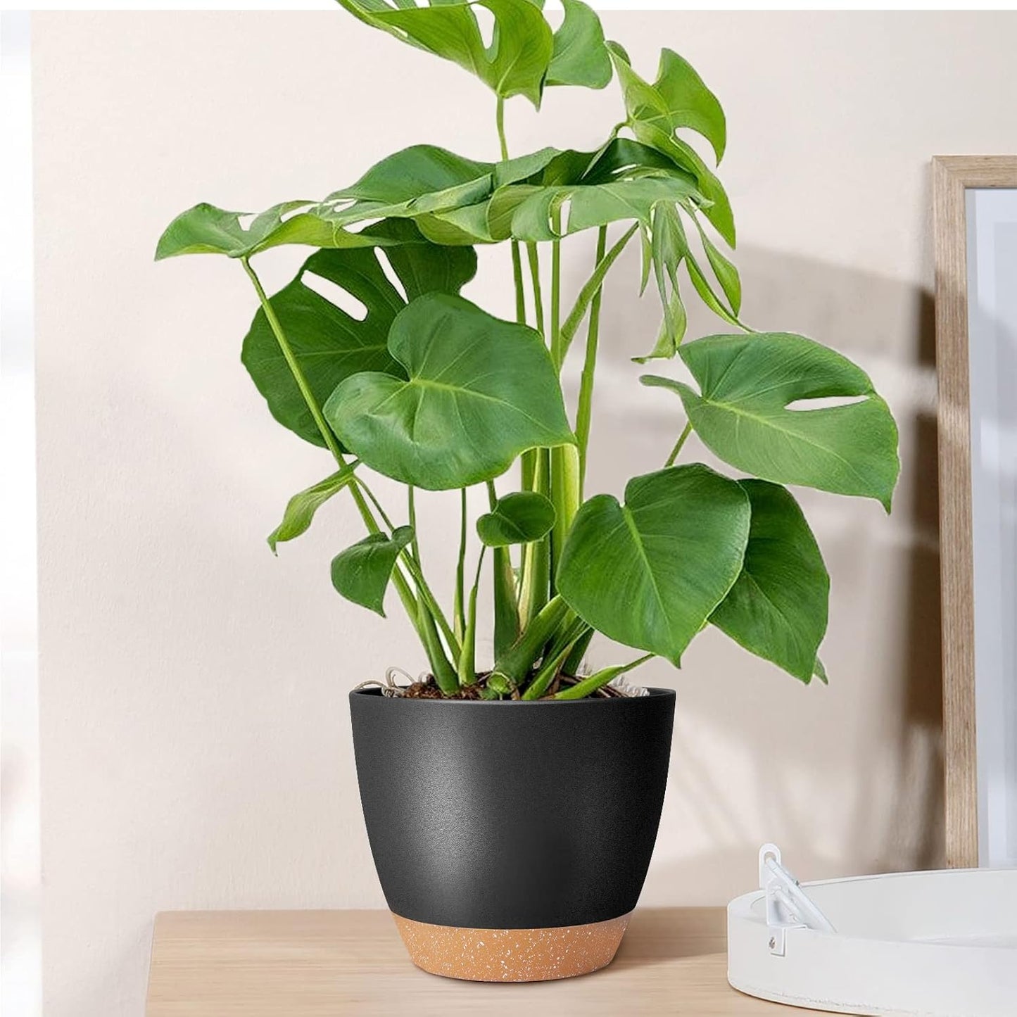 GARDIFE Plant Pots Set of 2 Pack 8 inch,Planters for Indoor Plants with Drainage Holes, Modern Decorative Flower Pots for All House Plants, Flowers, Black&Brown