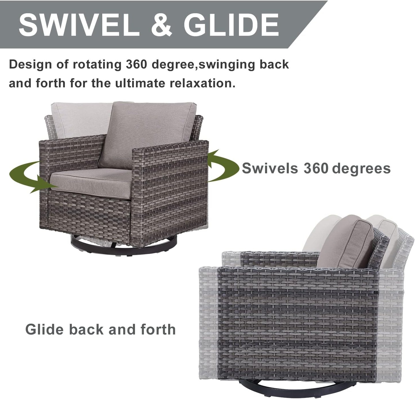 HUMMUH 6 Piece Patio Furniture Set Outdoor Sectional Sofa,High Back Patio Swivel Rocker Chairs with Ottomans Coffee Table for Porch,Garden,Backyard