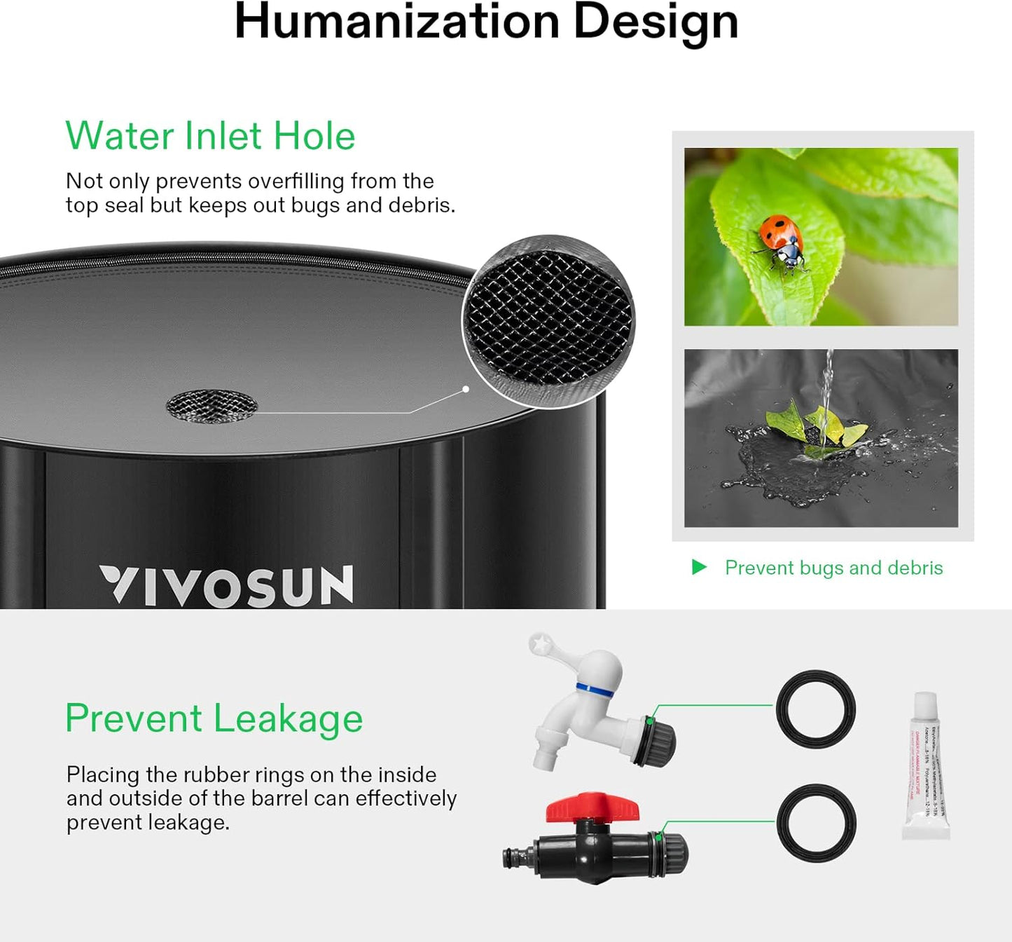 VIVOSUN Collapsible Rain Barrel, 132 Gallon Water Storage Tank with 1000D Oxford Cloth, Portable Rain Collection System Includes Two Spigots and Overflow Kit, Black