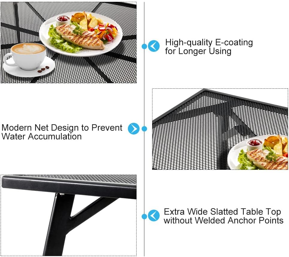 AECOJOY Outdoor Patio Dinning Table for 6, 51"x31" Rectangular Metal Steel Patio Outdoors Tables with 1.73" Umbrella Hole All Weather-Resistant for Lawn Backyard Garden, Porch Dark Grey