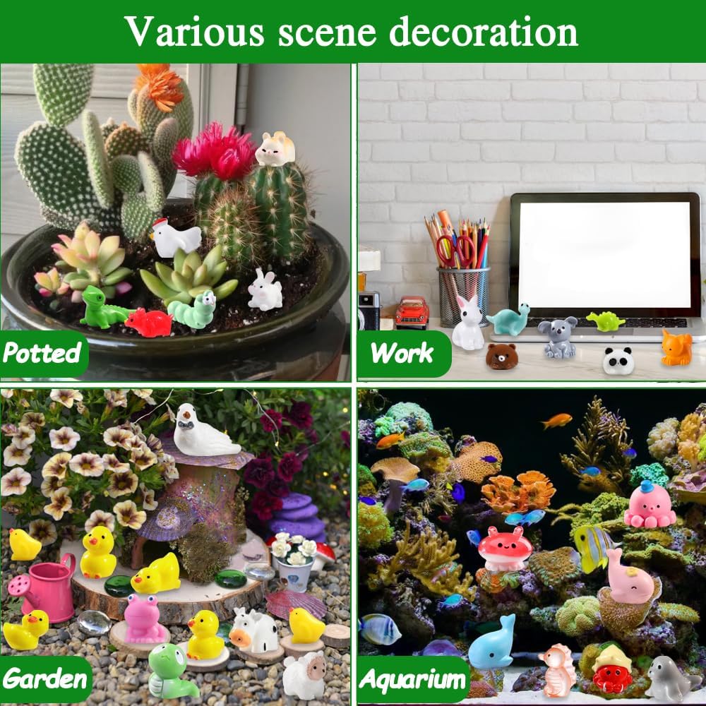 150pcs Mini Resin Animals, Colorful Tiny Small Little Glitter Ducks Mushroom Figures to Hide Miniature Figurines for Dollhouse Micro Landscape Aquarium Decorations DIY Crafts