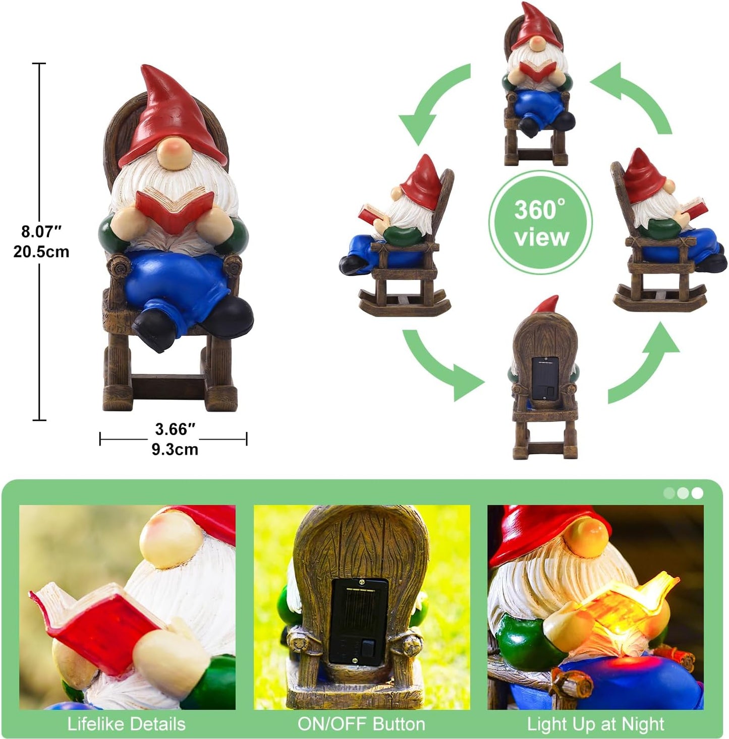 Gnome Reading Solar Statue - Outdoor Solar Gnome Reading on a Chair Garden Decor - Unique Design Ideal Gifts for Women,Mom