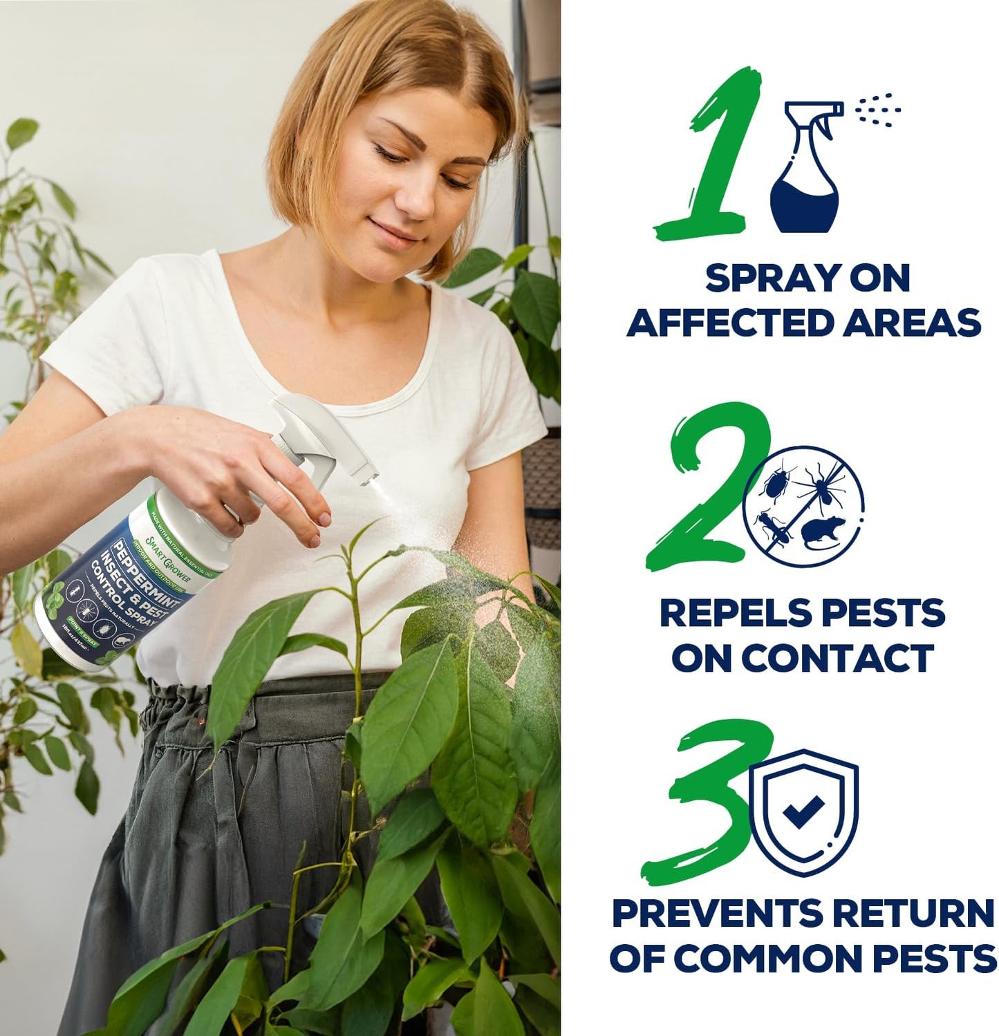 All Natural Peppermint Oil Insect & Pest Control Spray Repels Mice, Spiders, Ants, for Home, Indoor, Outdoor, Garden Maximum Strength Smart Grower Ready to Use 128 FL OZ