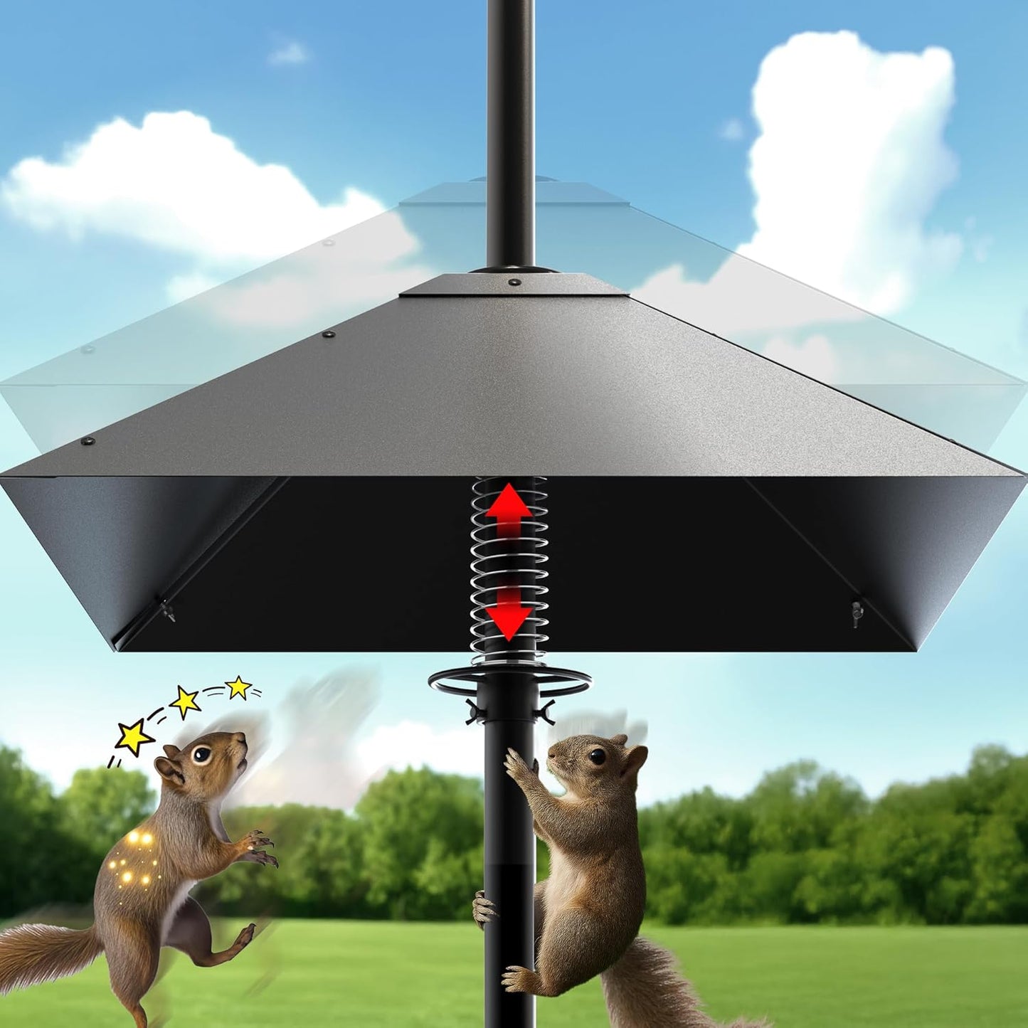 Metal Squirrel Baffle - Squirrel Baffle for Bird Feeder Pole, Upgrade Spring Motion Design for Better Defense, 19 Inch Heavy Duty Guard for Outside Bird Feeder Pole Mount