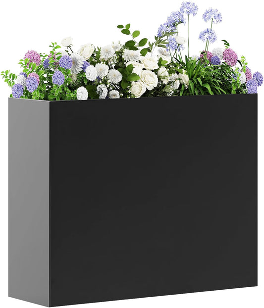 All-Weather Large Metal Planter Box,30" Lx10“Wx24”H Rectangular Planter with Drainage Holes & Removable Shelf,Modern Tall Outdoor Planters for Tall Small Plants, Trees, Flowers,Garden Patio