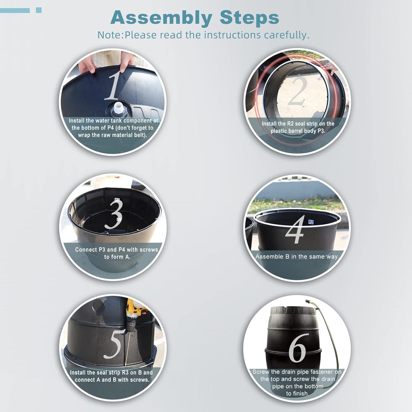 SQUEEZE master 50 Gallon Rainwater Collection Barrel Without Stand-BPA Free Home Rain Catcher with Water Diverter, Outlet Hose-Flatback Designed Water Storage Collection Barrel for Gardens and Plants